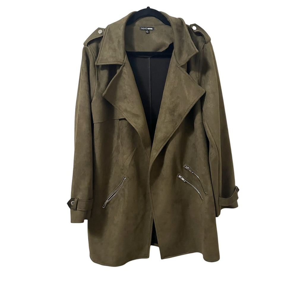 Fashion Nova Always‎ in the Go Faux Suede Jacket Olive Sz Large - Picture 11 of 11